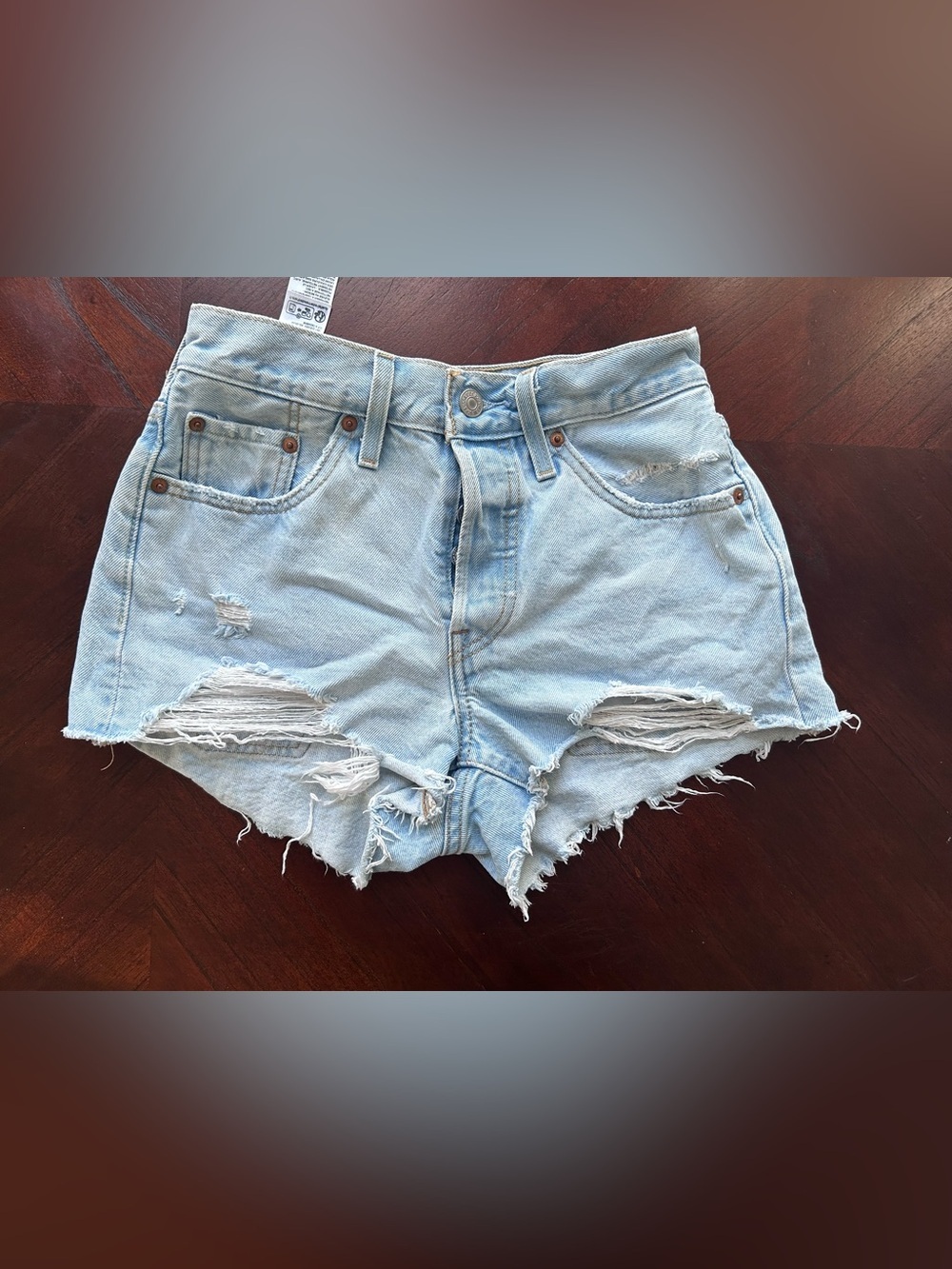 Levi's 501 Light Blue Distressed Denim Cutoff Shorts size 24